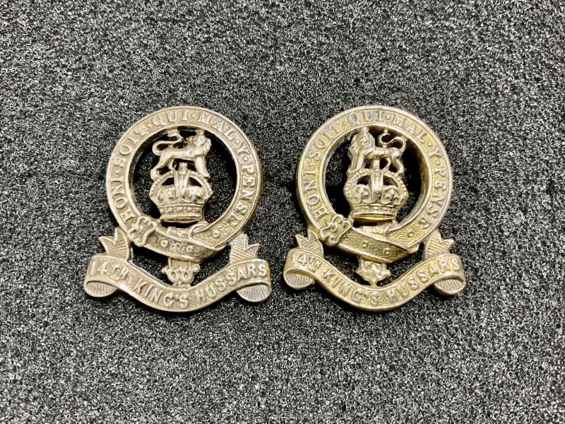 14TH Kings Hussars officers collar badges