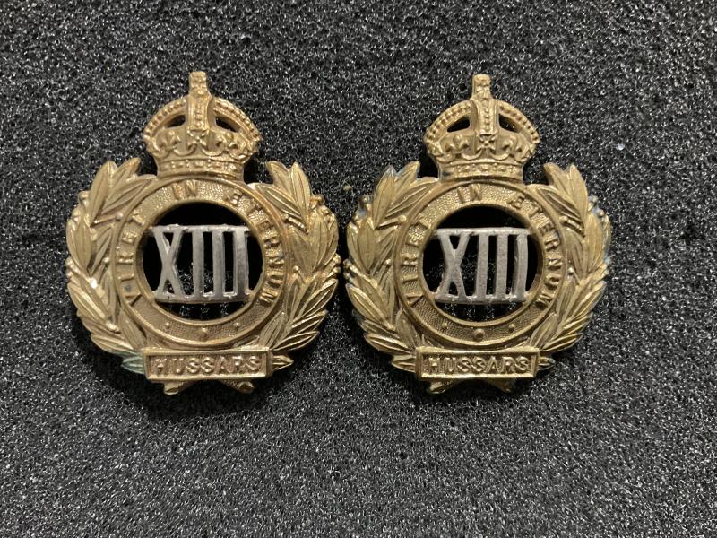 13th Hussars bi/metal collar badges