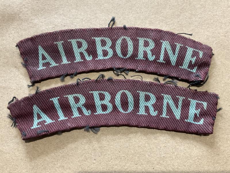 WW2 Early printed curved AIRBORNE shoulder titles