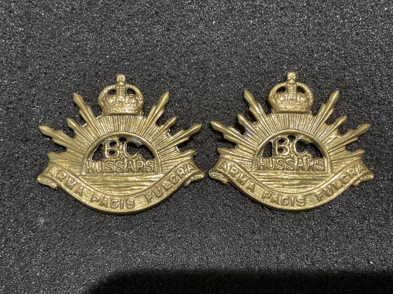 Canadian B.C HUSSARS brass collar badges