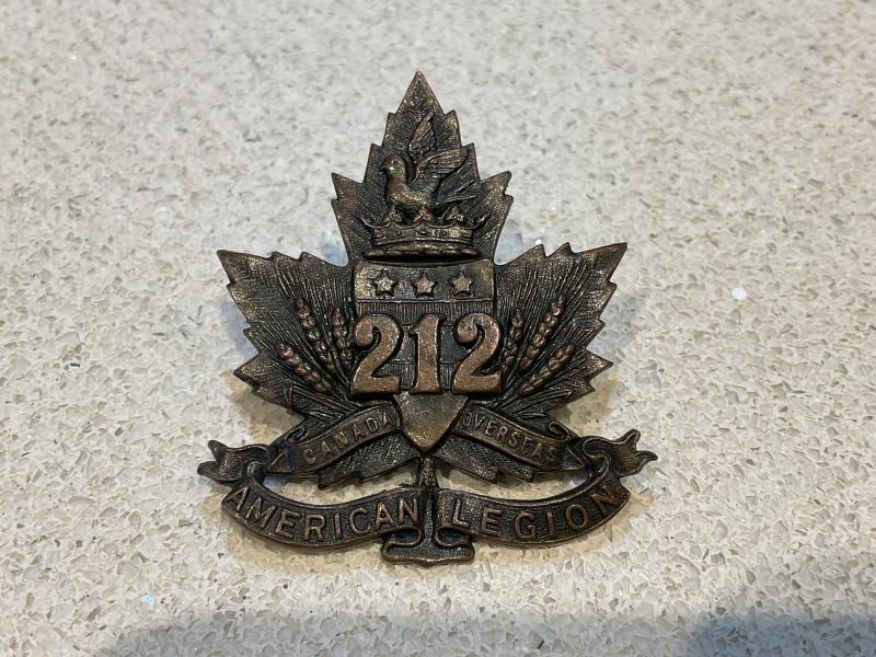 WW1 C.E.F 212nd Btn Winnipeg Americans cap badge