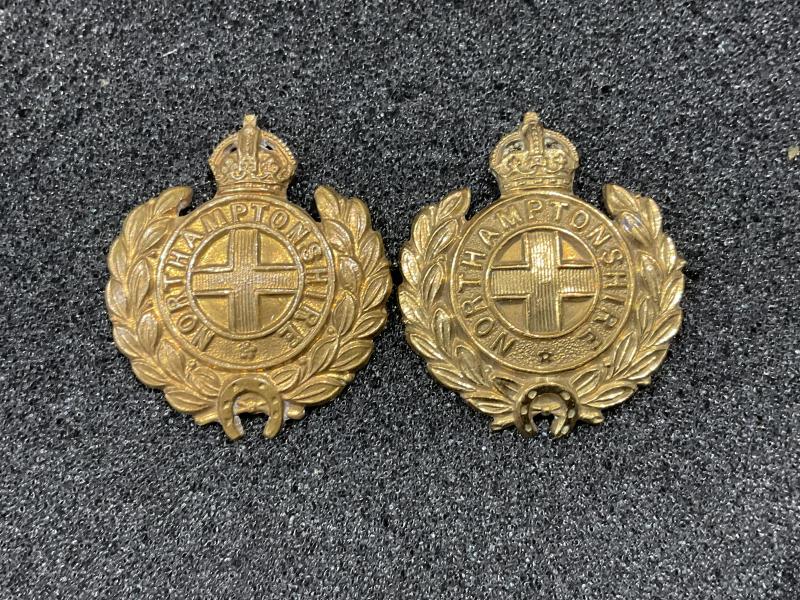 Post 1902 Northamptonshire Regiment collar badges
