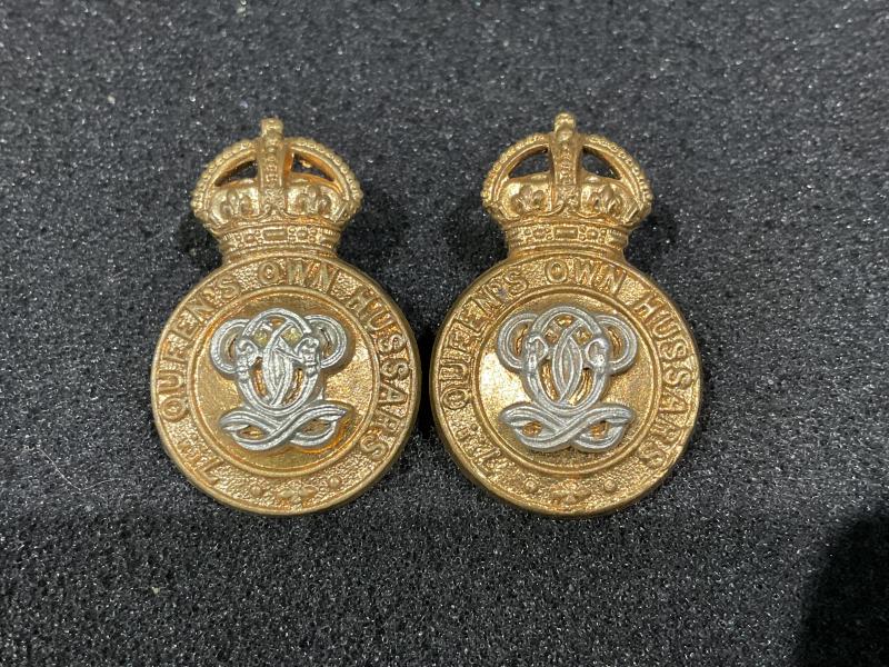 K/C 7th Queens Own Hussars b/m collar badges