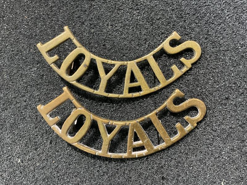 WW1 Loyal North Lancashire (LOYALS) brass shoulder tiles