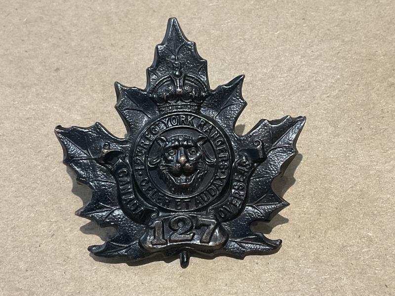 WW1 C.E.F 127th Inf Batt, 12th York Rangers cap badge