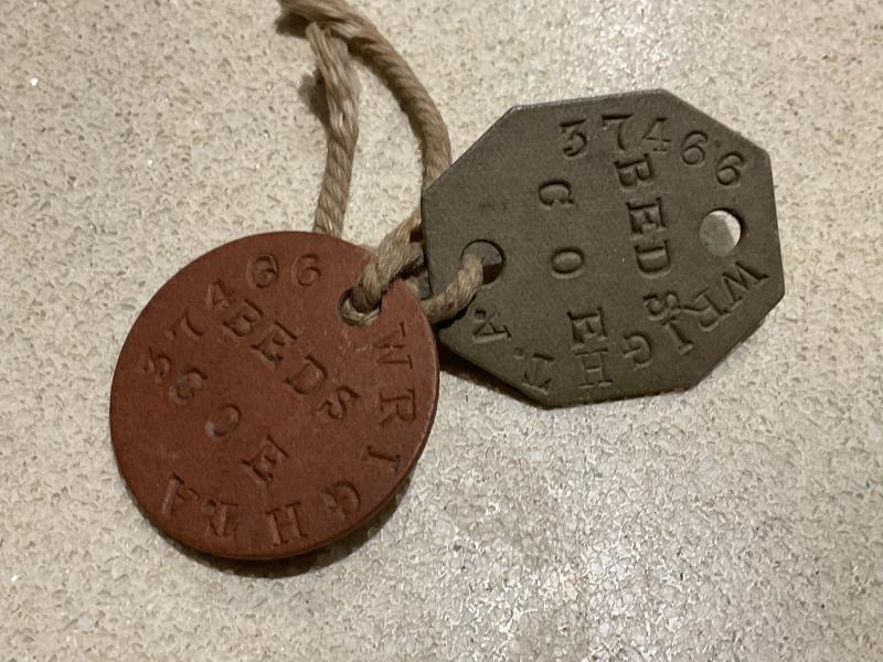 WW1 Dog tags Pte Alfred WRIGHT, Bedford Regt