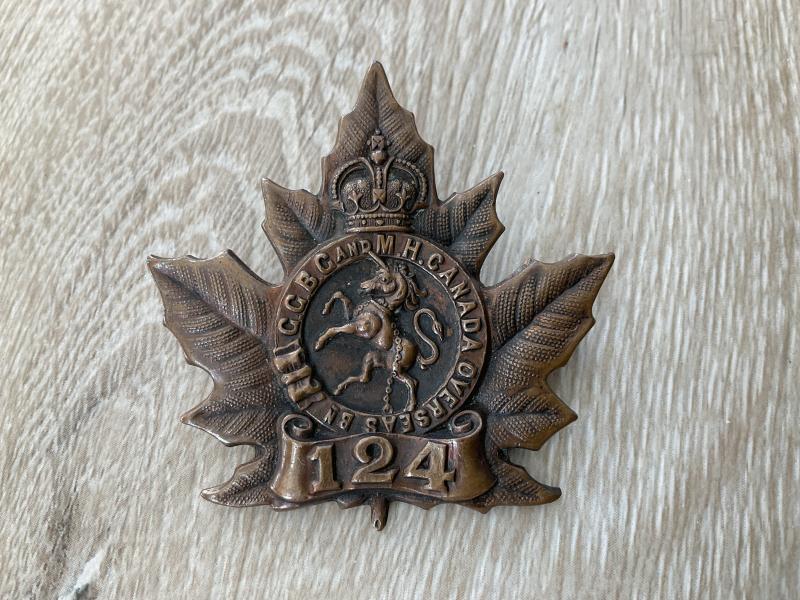 WW1 Canadian 124th Battalion cap badge by ELLIS