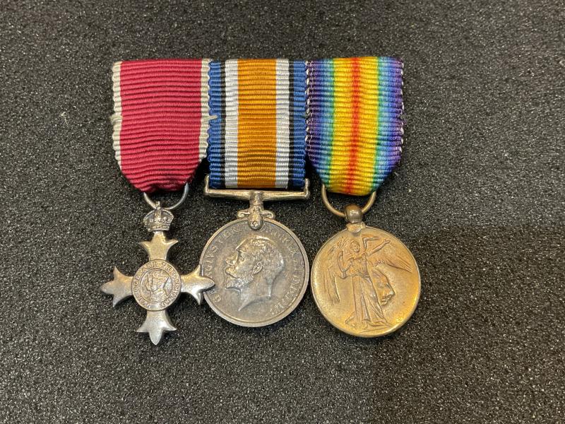 WW1 Pair and OBE miniature medal mounted for wear