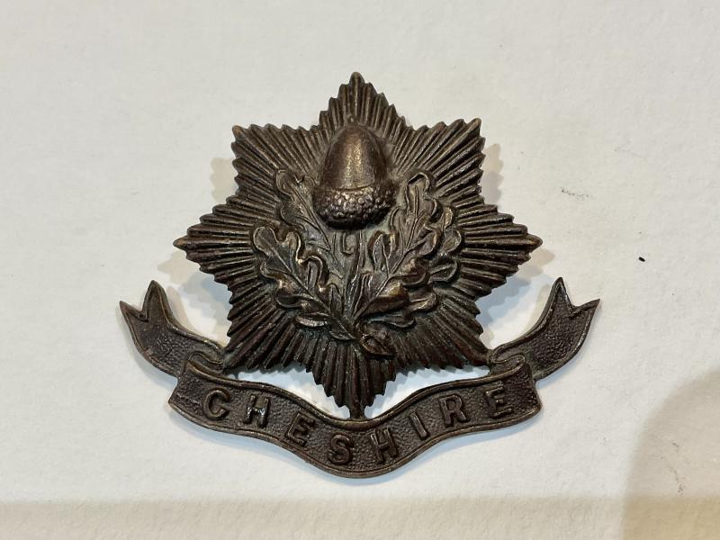WW1 Cheshire Regt Officers Service dress cap badge