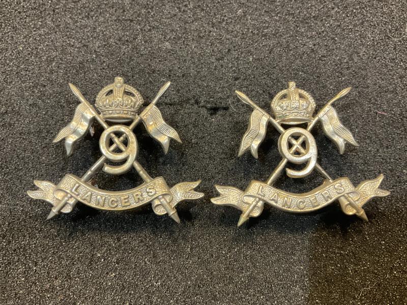 K/C 9th Lancers white metal collar badges