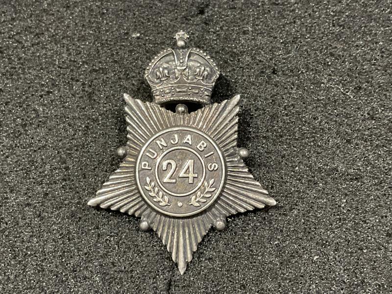 1939 Hallmarked 24th Punjabis officers cap badge