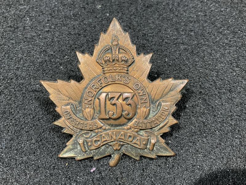 WW1 CEF 133rd Infantry Battalion ‘Norfolks Own’ cap badge