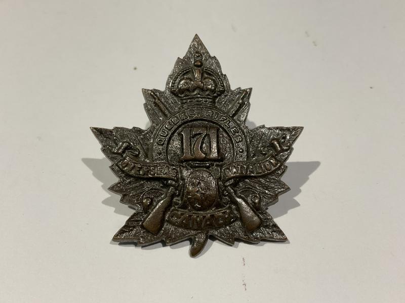 WW1 CEF 171st Infantry Battalion ‘Quebec Rifles’ cap badge