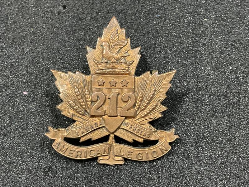 WW1 CEF 212nd Inf Batt, ‘Winnipeg Americans’ cap badge