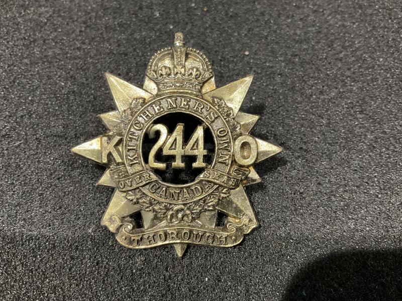 WW1 244th Inf Batt, ‘Kitcheners Own Canada’ cap badge