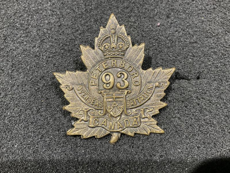 WW1 CEF 93rd Inf Batt ‘Peterborough Battalion’ cap badge