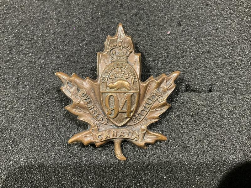 WW1 CEF 94th Inf Batt ‘New Ontario Battalion’ cap badge