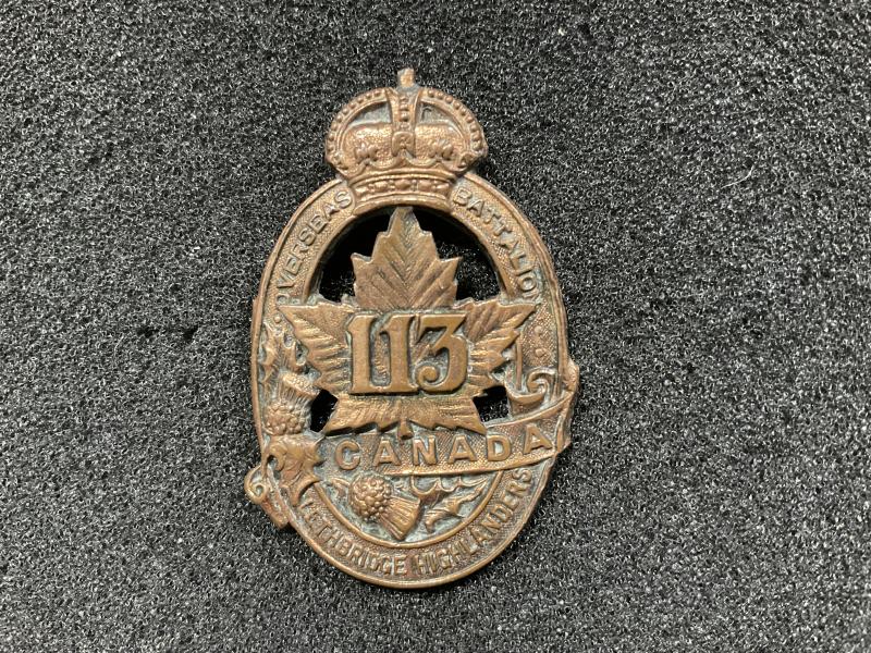 WW1 C.E.F 113th Batt, Lethbridge Highlanders cap badge