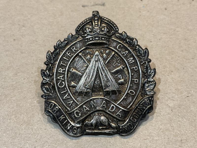 WW1 C.E.F Camp Valcartier P.O silver plated cap badg