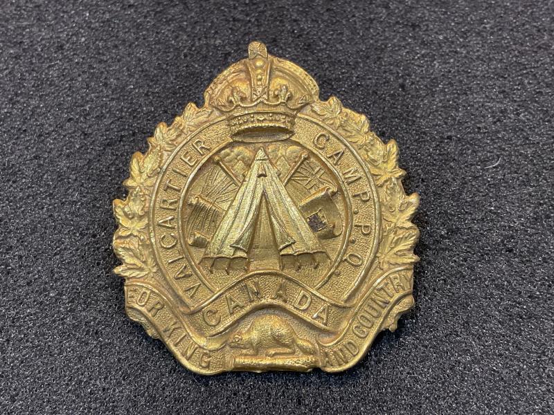 WW1 C.E.F Valcartier Camp P.O  gilt cap badge