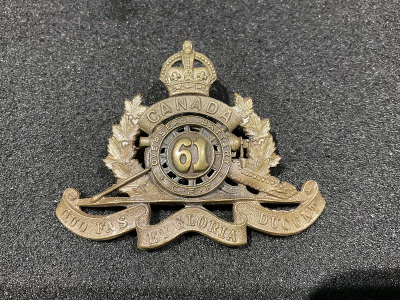 WW1 CEF 61st (Lethbridge, Alberta) Overseas Field battery cap badge