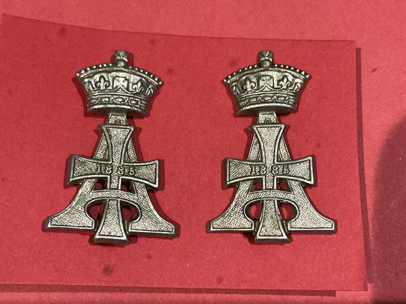 19th Hussars Pre 1922 white metal collar badges
