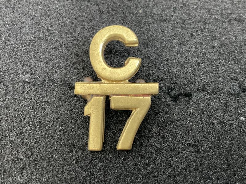 WW1 CEF 17th Infantry Batt,’C’ bar 17 collar badge