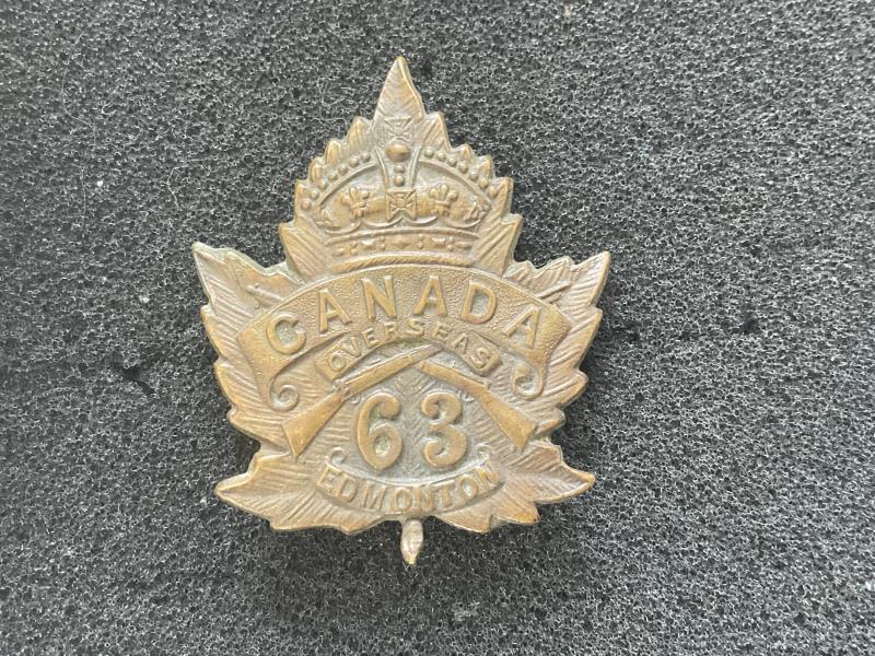 WW1 CEF 63rd Inf Battalion cap badge by Jackson 1915
