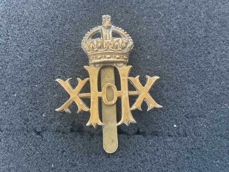 WW1 20th Hussars brass ORs cap badge