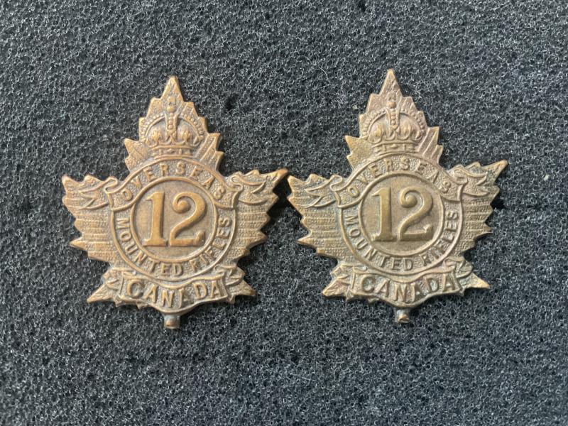 WW1 C.E.F 12th Mounted Rifles collar badges