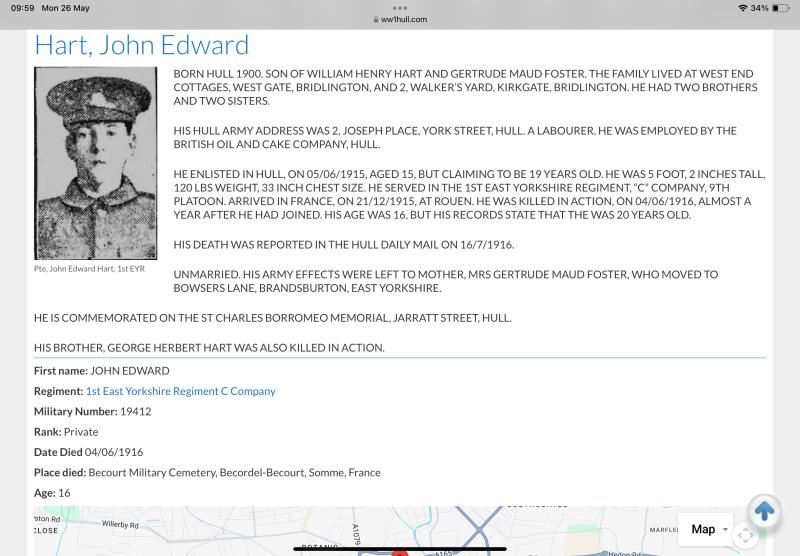 WW1 Trio K.I.A; John Edward HART, 1st Batt East Yorks