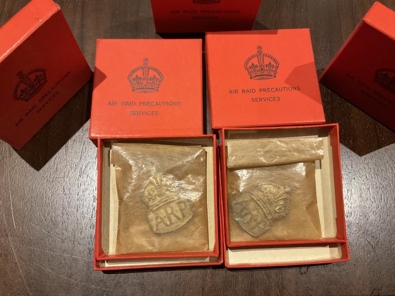 WW2 Silver A.R.P badge in original Red cardboard box of issue