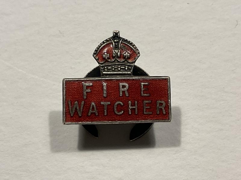 WW2 Fire Watcher silver & enamel lapel badge