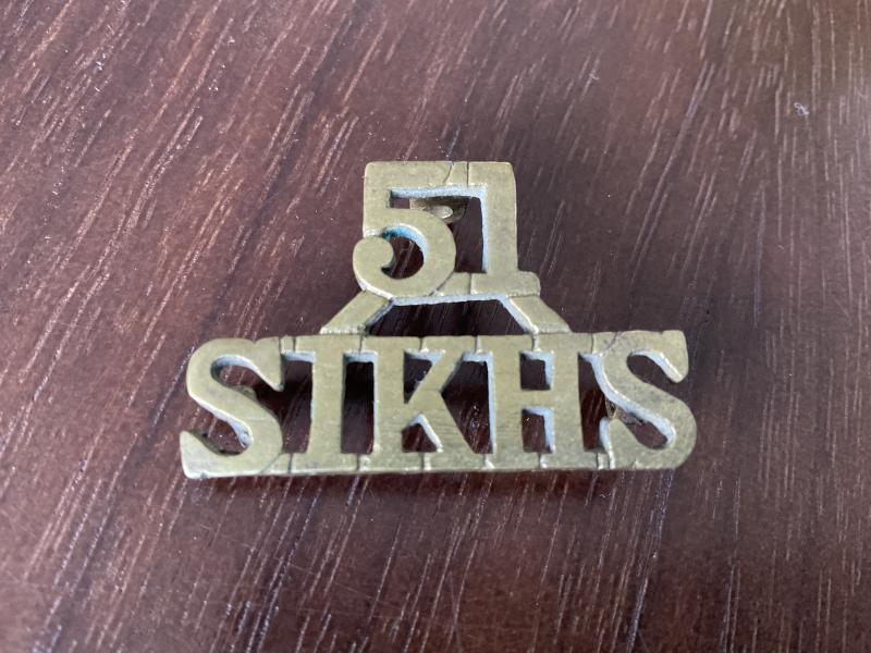WW1 Indian Army; 51st SIKHS Frontier Forces shoulder title.